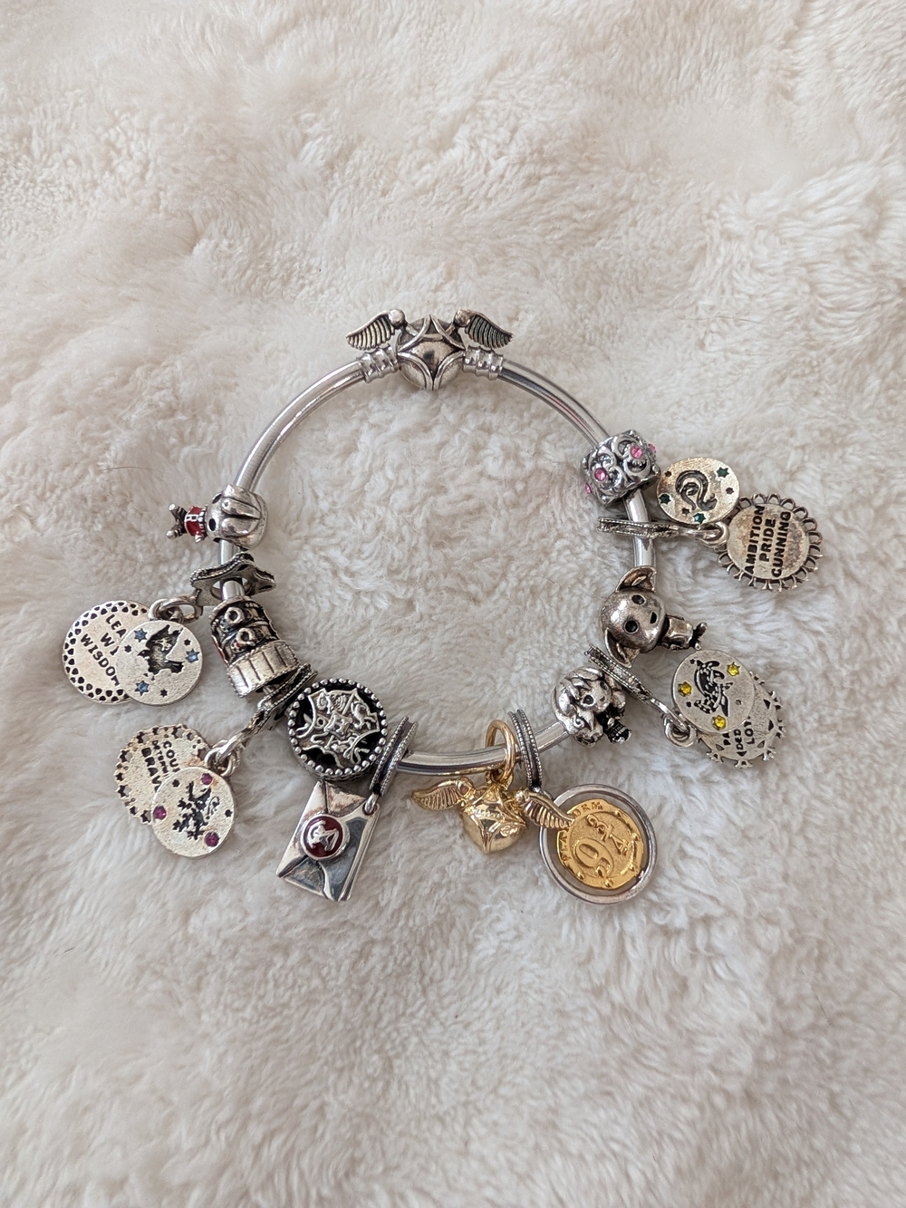 Harry Potter Inspired Charm Bracelet Hogwarts Wizard Theme Loaded Silver Tone